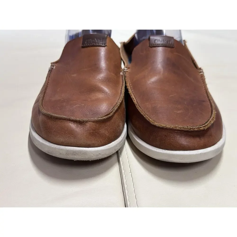 Olukai Nalukai Brown Leather Slip On Drop in Heel Loafer Shoes Men's Size US 9
